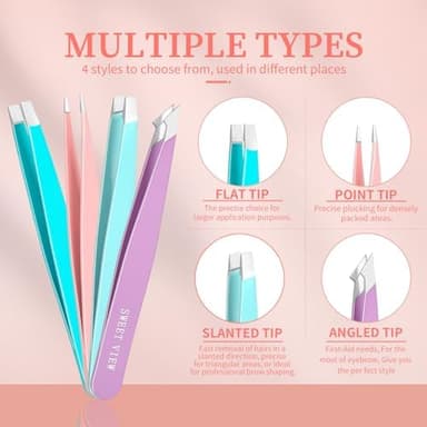 7pcs Eyebrow Tweezers Kit for Women Precision Plucker with Brow Scissors & Razor & Spoolie for Facial, Chin, Brow, Splinter and Ingrown Hair - Image 4