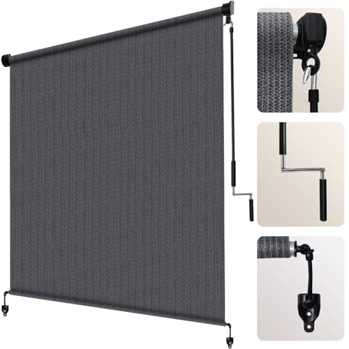 Artpuch Outdoor Roller Shade 6' W x 6' H, Blue Gray Exterior Cordless Patio Shades Roll Up Blinds with Spliced Pole Design, (2 Poles, One-Piece Fabric) - Image 1