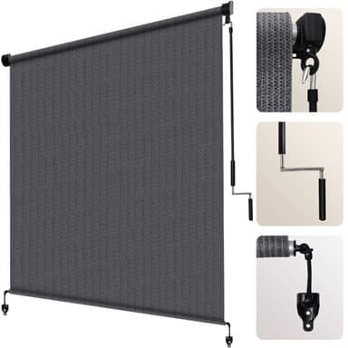 Artpuch Outdoor Roller Shade 6' W x 6' H, Blue Gray Exterior Cordless Patio Shades Roll Up Blinds with Spliced Pole Design, (2 Poles, One-Piece Fabric) - Image 1