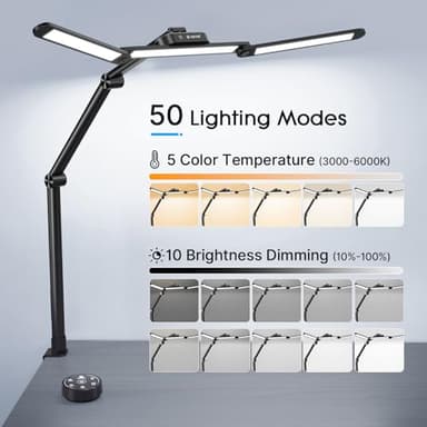 Syrinx LED Desk Lamp, Architect Desk Lamps for Home Office with Gesture Switch & Remote Control, 24W Bright Desk Light with 50 Light Modes Eye-Caring Desk Lamp with Clamp for Reading Study Workbench - Image 2
