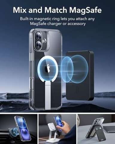 ESR for iPhone 16 Case with Stand, Compatible with MagSafe, Magnetic Kickstand Case for iPhone 16, Military-Grade Protection Shockproof Case, Boost Series, Clear - Image 6