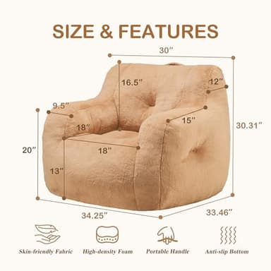Hobestluk Bean Bag Chair for Adult Small Bean Bag Chairs with Arms Furry Beanbag Chair with Foam Filler Stuffed Bean Bag Sofa for Reading in Bedroom Living Room and Dorms(Khaki) - Image 2