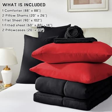 Anluoer Queen Comforter Set 7 Piece, Reversible Bed in a Bag Queen Size, Lightweight Bedding Set with 1 Comforter(88"*88"), 2 Pillow Shams, 2 Pillowcases, 1 Flat Sheet, 1 Fitted Sheet, Red & Black - Image 6