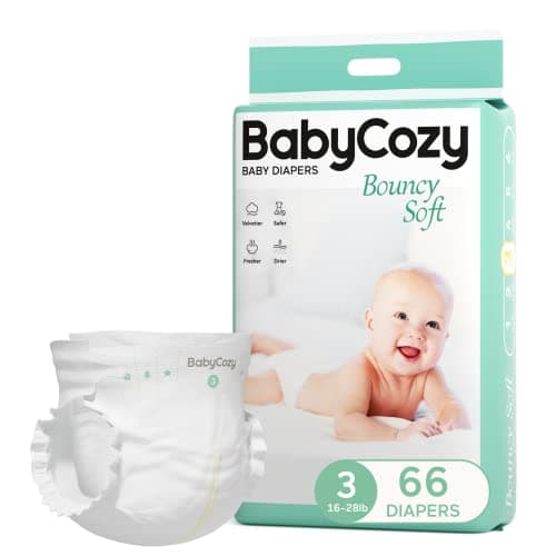 Baby Diapers Size 3(16-28lb),66 Count Babycozy Dry Disposable Diapers,Bouncy Soft Diapers Hypoallergenic Without Chlorine, Eco Friendly,Stop Overnight Diapers Leak - Image 1