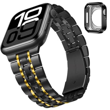Tasikar Band Compatible with Apple Watch Band 42mm(Series 11/10) 41mm 40mm 38mm Men Women Strap Stainless Steel Metal Bracelet Compatible with iWatch SE Series 11 10 9 8 7 6 5 4 3 2 1, Black-Gold - Image 2