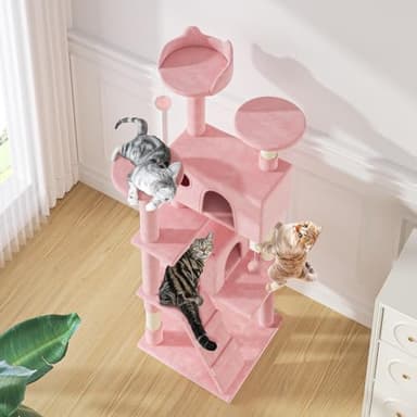 MoNiBloom 60 Inch Cat Tree Tower for Indoor Cats Large Adults, Pink Cat Tower with Scratching Post, Multi-Level Furniture Activity Center with Cat Condo Pet Play House, Soft Pink - Image 8