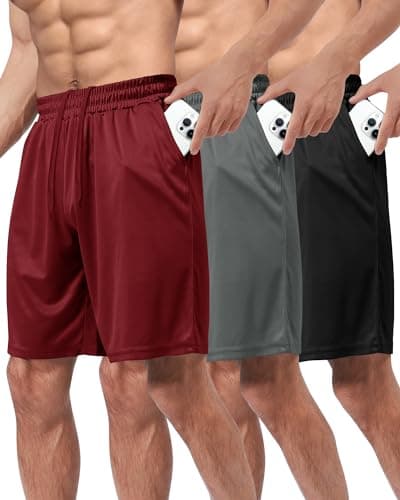3 Pack Gym Basketball Mens Shorts - Quick Dry Black Workout Athletic Shorts with Pockets for Casual Running (S-6XL) - Image 1