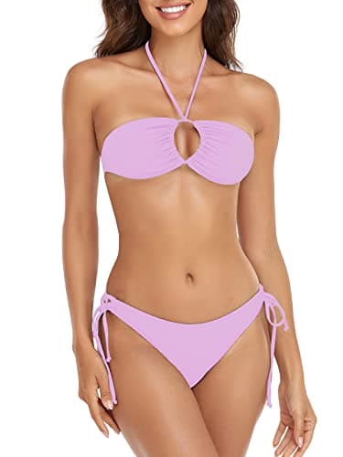 RELLECIGA Women's Purple Triangle Bikinis for Women Halter String Top with Tie Side Bikini Bottom Size X-Large - Image 2