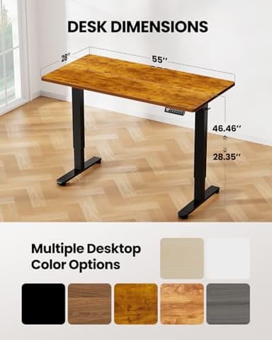 ErGear Height Adjustable Electric Standing Desk, 55 x 28 Inches Sit Stand up Desk, Large Memory Computer Home Office Desk with Two-Piece Desktop (Vintage Brown) - Image 3