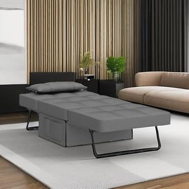 Aiho Sleeper Chair Bed 4 in 1 Sofa Bed, Assembly-Free Folding Ottoman with Adjustable Backrest and Pillow, Modern Breathable Linen Convertible Chair for Living Room Apartment Office, Dark Grey - Image 6