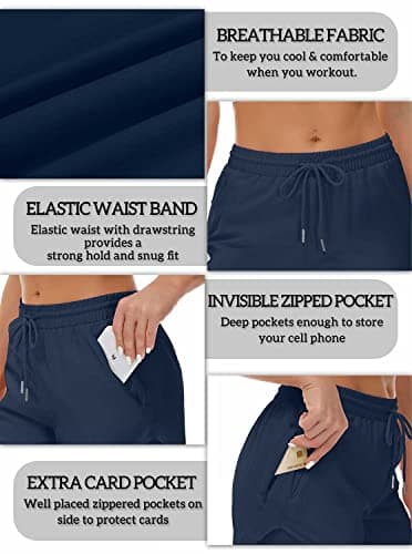 Mancreda Women's Running Shorts with Liner 3 Zipper Pockets Elastic Workout Athletic Gym Yoga Shorts(NA,L) Navy - Image 5