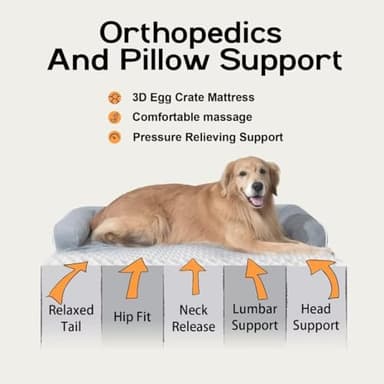 Large Dog Bed Orthopedic Washable - Beds Bolster Pet - XXL XXLarge Big Dogs - Memory Foam - Couch Sofa - Waterproof with Removable Cover - Grey Dog Bed - Image 3
