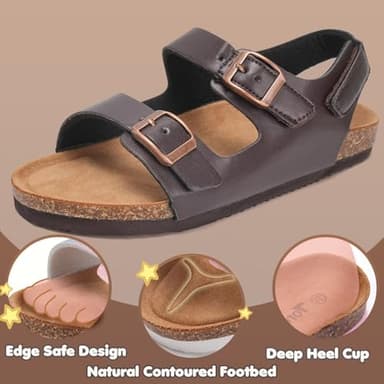 Torotto Toddler Kids Sandals Boys Girls Cork Footbed Sandals with Adjustable Buckle Casual Slides Open Toes Flat(LHJ385/Brown,23) - Image 3