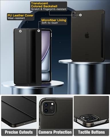 MoKo Case Compatible with iPad Air 13 Inch M2 Case 2024/ iPad Pro 12.9 (6th/5th Gen 2022/2021), Slim Frosted Hard PC Back Cover, Support Touch ID & Pencil Pro/2nd/USB-C, Black - Image 4