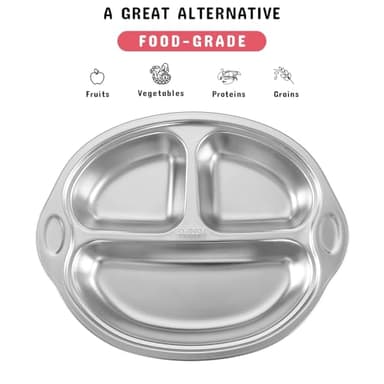 Mrs. Chou Stainless Steel Baby Suction Plates: Divided Plates for Babies and Toddlers, Made of 100% Food-Grade Materials Ideal for Baby-Led Weaning BPA-Free Toddler Feeding Dishwasher Safe PINK - Image 2