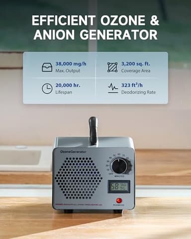 CREWORKS Ozone Odor Machine, Commercial Ozone Generator Air Purifier with Timer Display, 45000 mg/h Ozone Machine for Car Home Smoke Pet Odor Removal, High Capacity for 3200 sq ft Room, Silver - Image 2