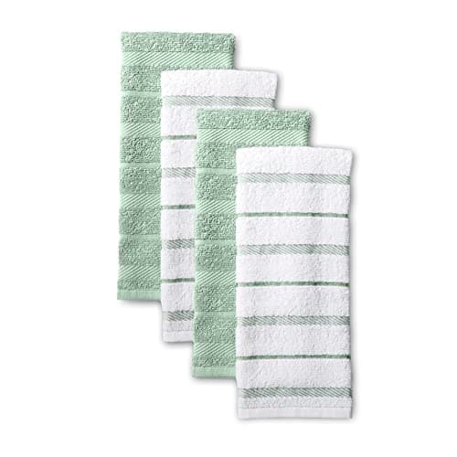KitchenAid Albany Kitchen Towel 4-Pack Set, Pistachio/White, 16"x26" - Image 1