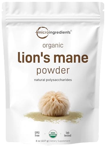 Micro Ingredients Organic Lion’s Mane Mushroom Powder, 8oz | Pure Fruiting Body Superfood | Supports Brain, Focus, Energy & Immune Health | Great for Smoothies & Coffee | Filler Free, Vegan, Non-GMO - Image 1