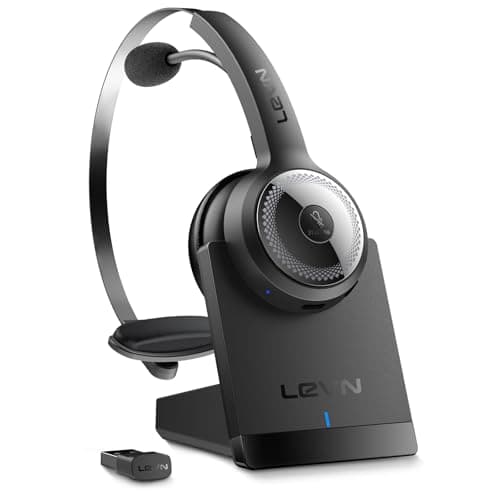 LEVN Wireless Headset with Mic for Work, Wireless Headphones with Mic (AI Noise Cancellation) & Charging Base, 45 Hours Talk Time, Perfect for Work from Home/Office/Call Center/PC/Laptop/Zoom, Black - Image 1