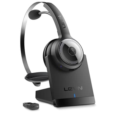 LEVN Wireless Headset with Mic for Work, Wireless Headphones with Mic (AI Noise Cancellation) & Charging Base, 45 Hours Talk Time, Perfect for Work from Home/Office/Call Center/PC/Laptop/Zoom, Black - Image 1
