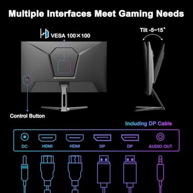 SANSUI 27 Inch WQHD 2560 x 1440 IPS Gaming Monitor, 180Hz 1ms Computer Monitor, DP 1.2 x2 | HDMI 2.0 x2 | VESA Mount, 120% sRGB HDR Eye Care Metal Stand (DP Cable Included) - Image 7