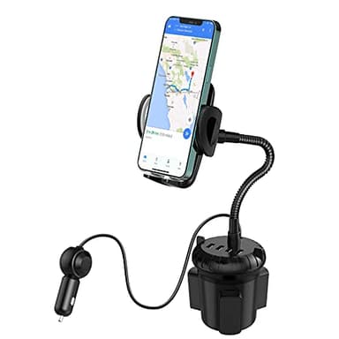 4-Port USB Car Charger with Cup Holder Phone Mount, Rapid Multi Port Charger, Adjustable Gooseneck Rotatable Holder for Smartphones - Image 1
