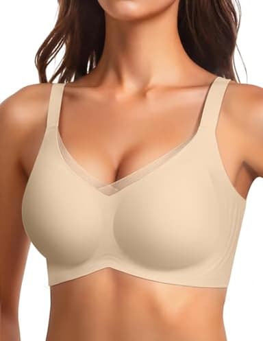 Vertvie Plus Size Full Coverage Wireless Supportive Comfortable Bra Back Fat Smoothing Wirefree Bras for Large Breasted Women(Warm Amber,XX-Large) - Image 1