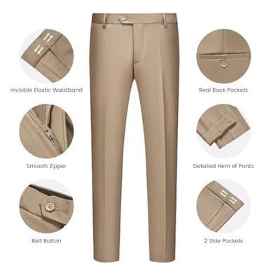 WULFUL Men’s Slim Fit Suit One Button 3-Piece Blazer Dress Business Wedding Party Jacket Vest & Pant Light Brown - Image 6