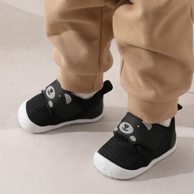 FEETCITY Infant Shoes Boys Girls Wide Baby Walking Shoes Newborn Crib Shoe Baby Slip On Shoe Breathable Toddler Sneakers Bear 6-12 Months Black - Image 6