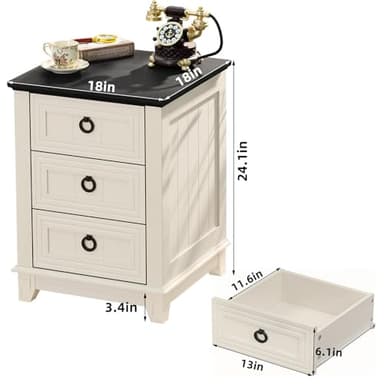 Joaxswe 18" Farmhouse Night Stand with 3 Drawers, Wood End Table Dresser for Bedroom, White Nightstand, Bed Side Table with Metal Handle, Bedside Cabinet for Bedroom Living Room, Closet - Image 2