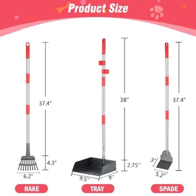 FUSBUNTY Dog Pooper Scooper Set, Pooper Scooper for Dog, Heavy Duty Stainless Steel Rake with Extra Large Tray & Spade No Bending Clean Up for Pet Waste Removal, for Grass, Dirt Or Gravel. - Image 2