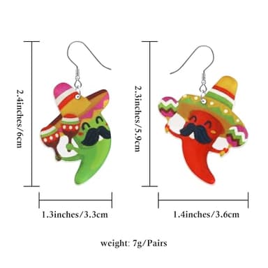 DAYANEY Cinco De Mayo Earrings For Women, Fun Pepper Racket Dangle Earrings As Outfit Accessories Mexican Acrylic Earrings As Gifts For Girls Pinatas Sombrero Earrings As Fiesta Party Jewelry - Image 6