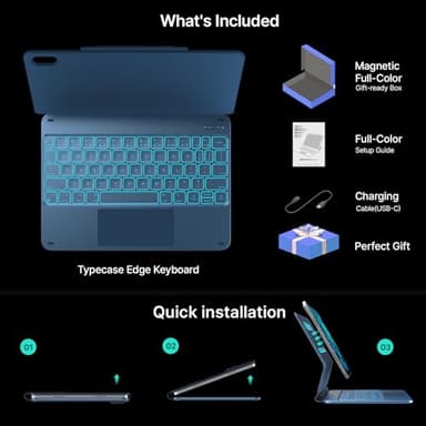 typecase Edge Keyboard Case for iPad 11th Gen A16 (2025) & 10th Gen 10.9" (2022) – Multi-Touch Trackpad, 11-Color Backlit Magic-Style Keyboard – Floating Magnetic Stand, Pencil Holder – Pacific Blue - Image 8