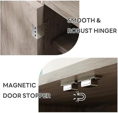 IRONCK Shoe Cabinet, 45.5" Tall Shoe Organizer with Fluted Doors, Shoe Rack Cabinet with 4-Tier Adjustable Shelves, Large Wooden Storage Cabinet for Entryway, Grey Oak - Image 7