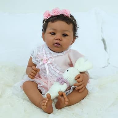 KSBD Reborn Baby Doll Black Girl – 18-Inch Realistic Lifelike African American Newborn Handmade Doll with Real Life Soft Weighted Body and Accessories – Gift for Kids Ages 3 and Up - Image 5