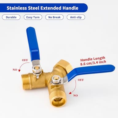 Feeloco Hose Splitter 2 Way,Heavy Duty Brass Garden Hose Splitter with Stainless Steel Long Handle,High Flow Water Spigot Adapter Y Valves,Solid Hose Bib Connector 3/4", Outdoor Faucet Splitter - Image 7