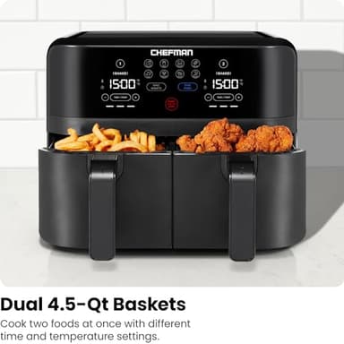 Chefman TurboFry Touch Dual Air Fryer, Maximize The Healthiest Meals With Double Basket Capacity, One-Touch Digital Controls And Shake Reminder For The Perfect Crispy And Low-Calorie Finish - Image 5