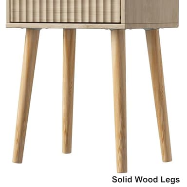 LAATOOREE Nightstands Set of 2, Small Side Table, Bedside Table with Fluted Door, Solid Wood Feet; Modern Mid-Century End Table for Bedroom, Small Space (Natural) - Image 7