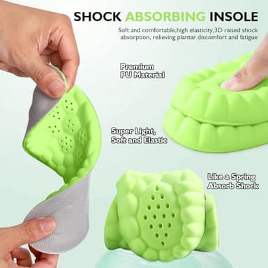 SolaraPickleball Insoles for Men Women, 4D Memory Foam Arch Support Inserts, Shock Absorbing, Anti-Slip Massage Support, Breathable Comfort for Walking & Sports(Green, Men 8-9/Women 9.5-10) - Image 2