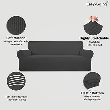 Easy-Going Stretch Sofa Slipcover 1-Piece Sofa Cover Furniture Protector Couch Soft with Elastic Bottom for Kids, Polyester Spandex Jacquard Fabric Small Checks (Sofa, Dark Gray) - Image 3