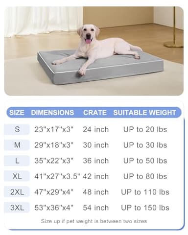KSIIA Orthopedic Dog Bed Extra Large Dog Bed with Removable Machine Washable Cover Waterproof Crate Pad with Egg Crate Foam and Non-Slip Bottom, 47x29 Inch, Light Gray - Image 6