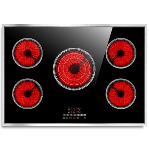 Pladeca 30 Inch Electric Cooktop, 5 Burner Electric Stove Top 6900W, 30" Built-In Ceramic Countertop with Metal Frame, Child Lock, Timer, Slide Control, 220-240V Hardwired (No Plug) - Image 1