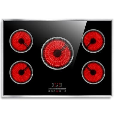 Pladeca 30 Inch Electric Cooktop, 5 Burner Electric Stove Top 6900W, 30" Built-In Ceramic Countertop with Metal Frame, Child Lock, Timer, Slide Control, 220-240V Hardwired (No Plug) - Image 1