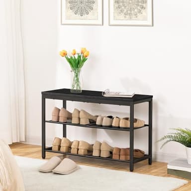 HOOBRO Shoe Bench, 3-Tier Shoe Rack, Industrial Shoe Organizer Storage Bench, 29.5 inches Entry Bench with Mesh Shelves, for Entryway, Living Room, Hallway, Easy Assembly, Black BB75HX01 - Image 5