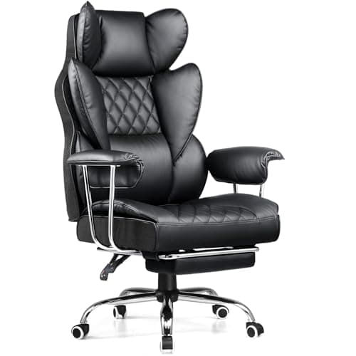 COMHOMA Big and Tall Office Chair, High Back Leather Gaming Chair with Footrest, Executive Ergonomic Office Chair with Pocket Spring Lumbar Support and with Outward Fixed Soft Armrests - Image 1