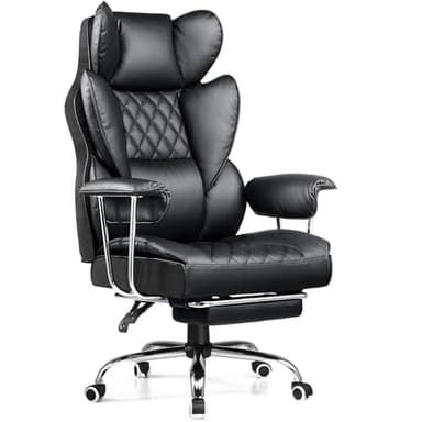 COMHOMA Big and Tall Office Chair, High Back Leather Gaming Chair with Footrest, Executive Ergonomic Office Chair with Pocket Spring Lumbar Support and with Outward Fixed Soft Armrests - Image 1