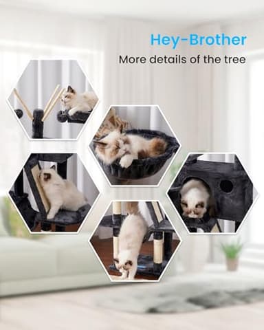 Hey-brother Cat Tree, 53 inch Cat Tower for Indoor Cats, Cat House with Padded Platform Bed, Toy Balls, Large Cozy Condo, Hammocks and Sisal Scratching Posts, Smoky Gray MPJ019-SG - Image 5