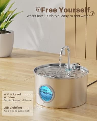 Cat Water Fountain Stainless Steel: 74oz/2.2L Cat Fountain for Drinking - Pet Water Fountain for Cats Inside - Quiet Cats Water Bowl Dispenser - Kitty Drinking Fountains - for Pets& Small Animals - Image 4