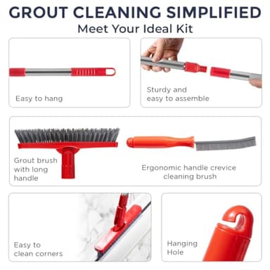 Grout Brush with Long Handle & Hard Bristle Crevice Cleaning Brush, Grout Cleaner for Tile Floors, Floor Scrubber for Tile Grout Line, Household Use, Multipurpose Gap Cleaning Tools by Foxtrot Living - Image 8