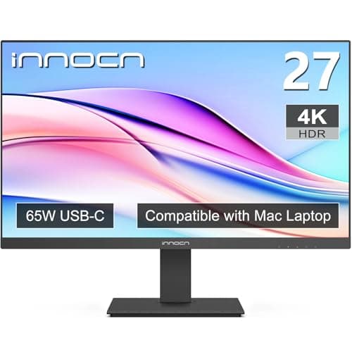 INNOCN 27 Inch 4K Monitor Computer UHD 3840 x 2160 LCD IPS Display, HDR400, USB C 65W, DP, HDMI, PC Monitor for Mac Laptop, 1.07B+ Colors, Built-in Speakers, Pivot/Height Adjustable Stand, Black - Image 1